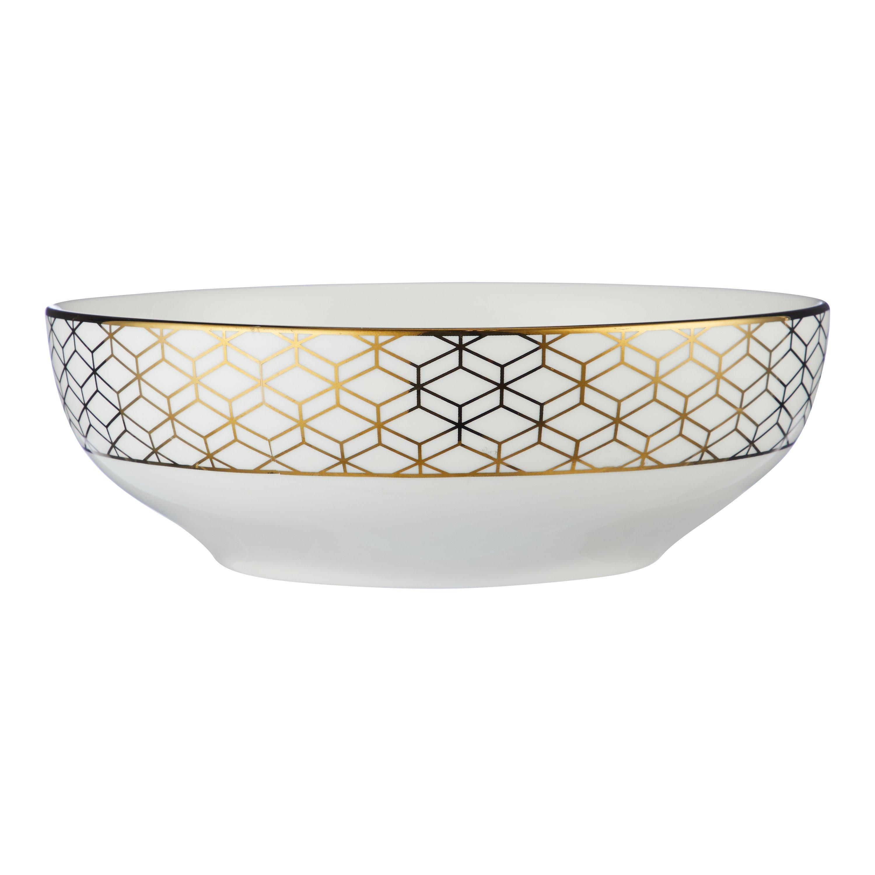 John Lewis & Partners Geometric Decorated Serving Bowl, Gold, 23cm
