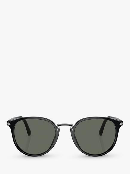 Persol PO3210S Men's Oval Sunglasses, Black/Green - view 2, Black/Green