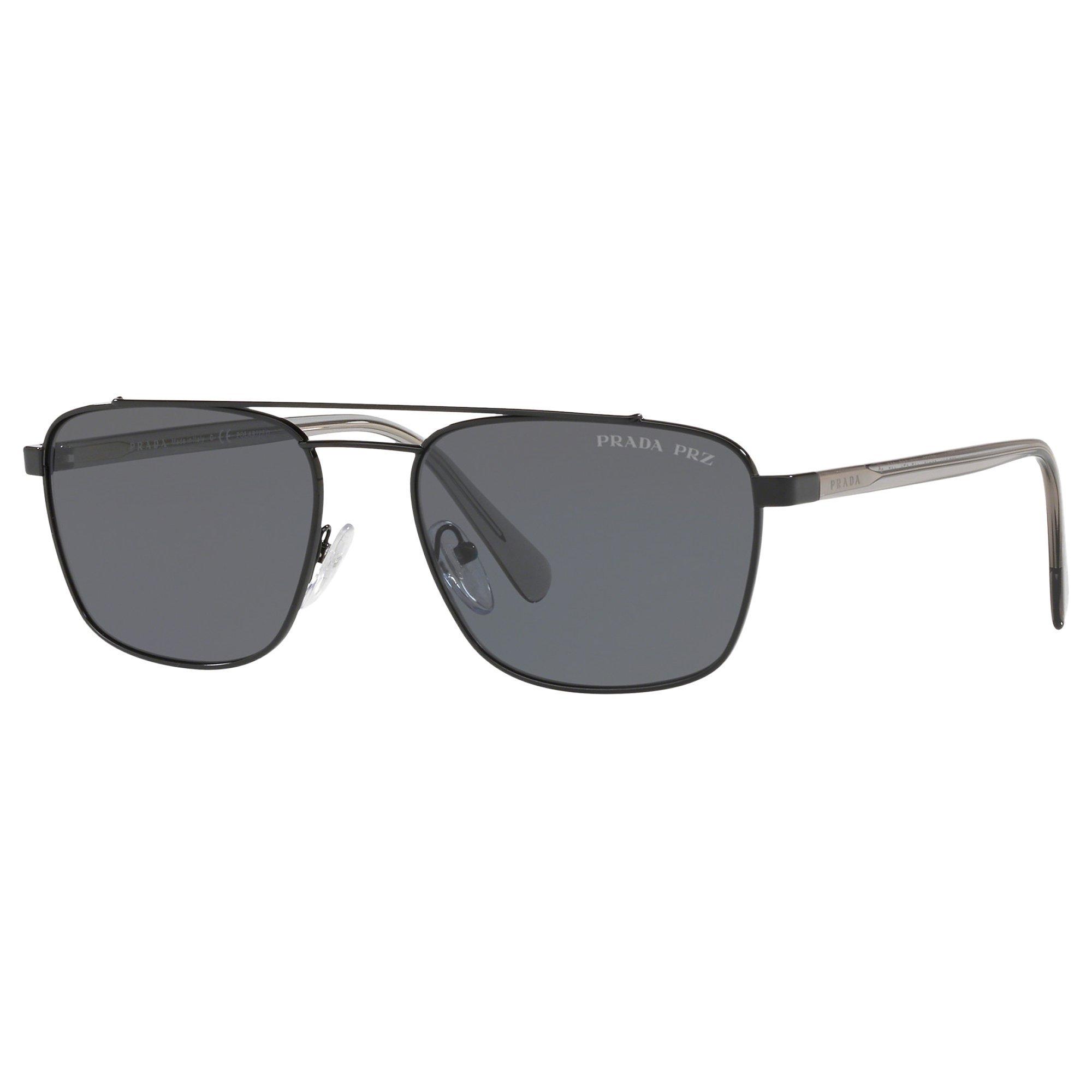Prada PR 61US Men's Polarised Square Sunglasses, Black/Grey