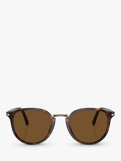 Persol PO3210S Men's Polarised Oval Sunglasses, Tortoise/Brown - view 2, Tortoise/Brown