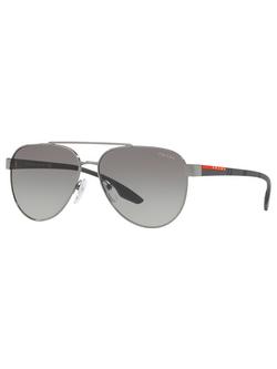 Prada Linea Rossa PS 54TS Men's Aviator Sunglasses, Gunmetal/Grey Gradient, Gunmetal/Grey Gradient