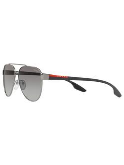 Prada Linea Rossa PS 54TS Men's Aviator Sunglasses, Gunmetal/Grey Gradient - view 2, Gunmetal/Grey Gradient