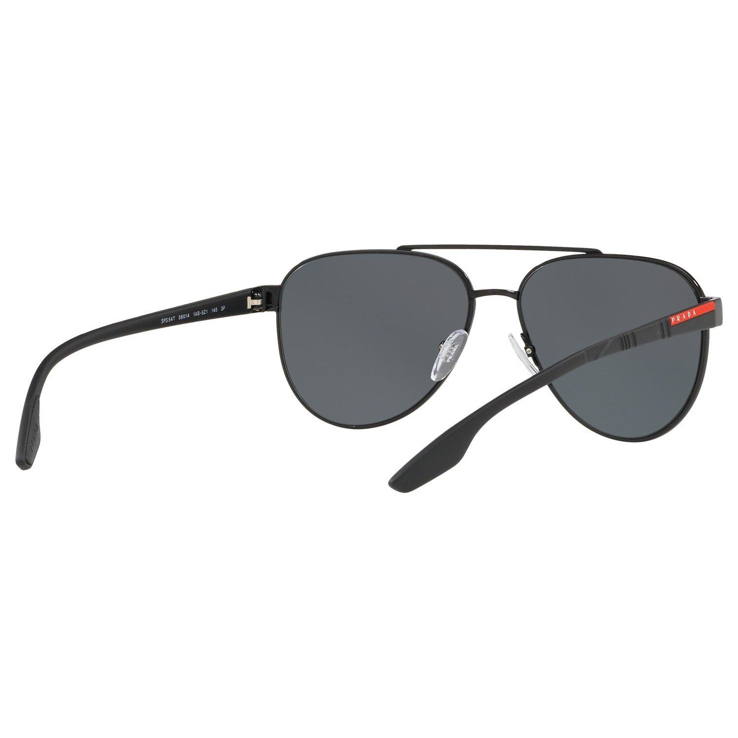 Product image 8 of 11, which shows Prada Linea Rossa PS 54TS Men's Polarised Aviator Sunglasses, Black/Grey