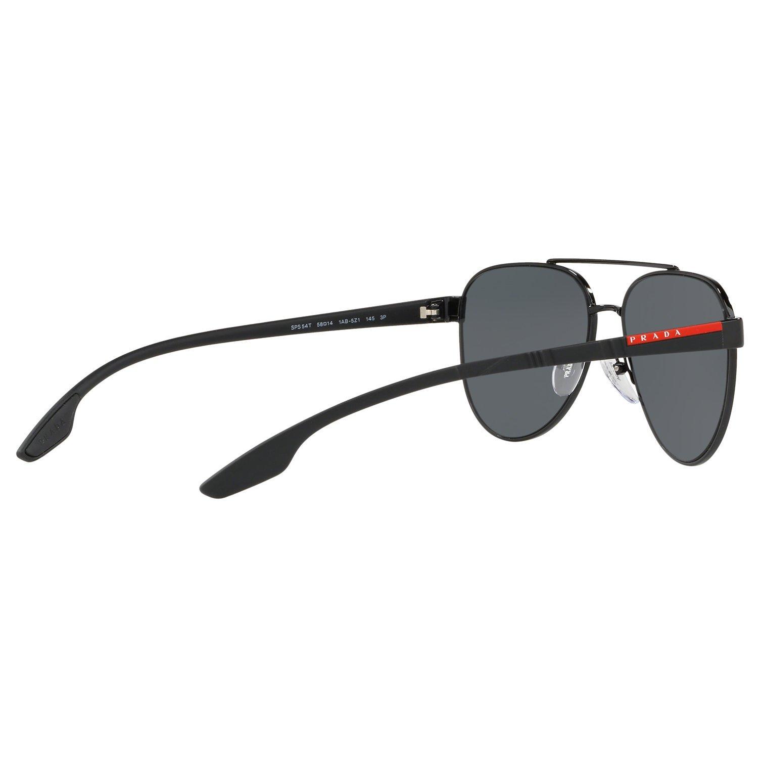 Product image 9 of 11, which shows Prada Linea Rossa PS 54TS Men's Polarised Aviator Sunglasses, Black/Grey
