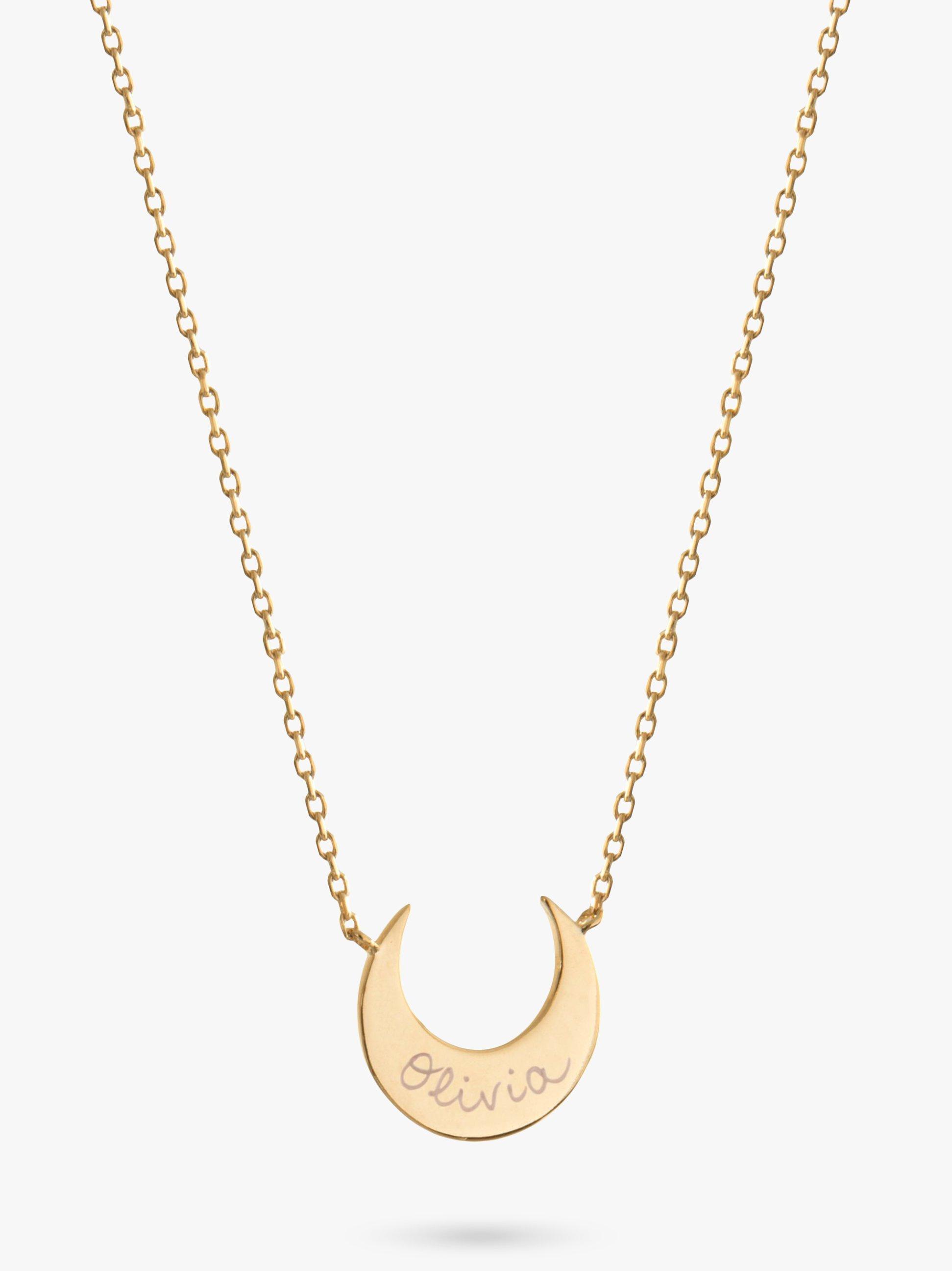 Merci Maman Personalised Crescent Moon Pendant Necklace, Gold