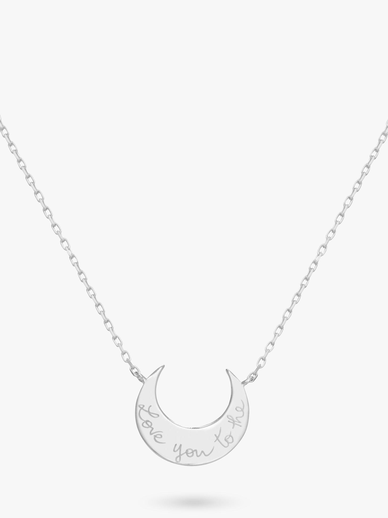 Merci Maman Personalised Crescent Moon Pendant Necklace, Silver