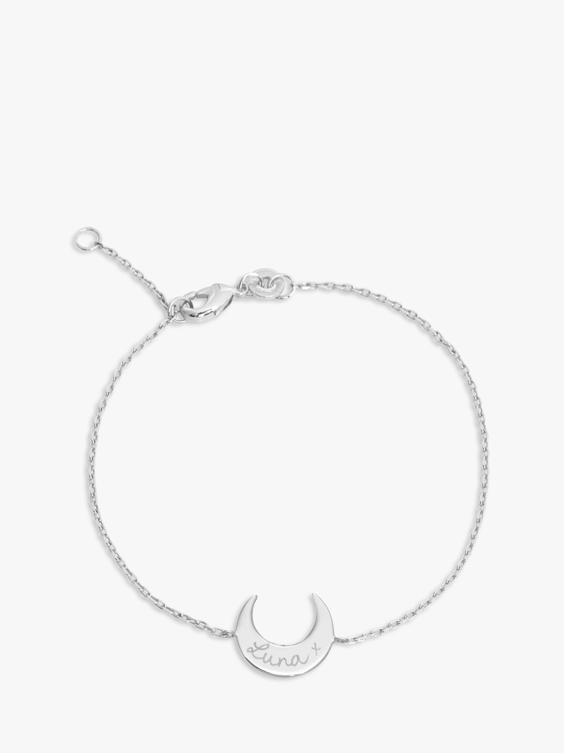 Merci Maman Personalised Crescent Moon Chain Bracelet, Silver