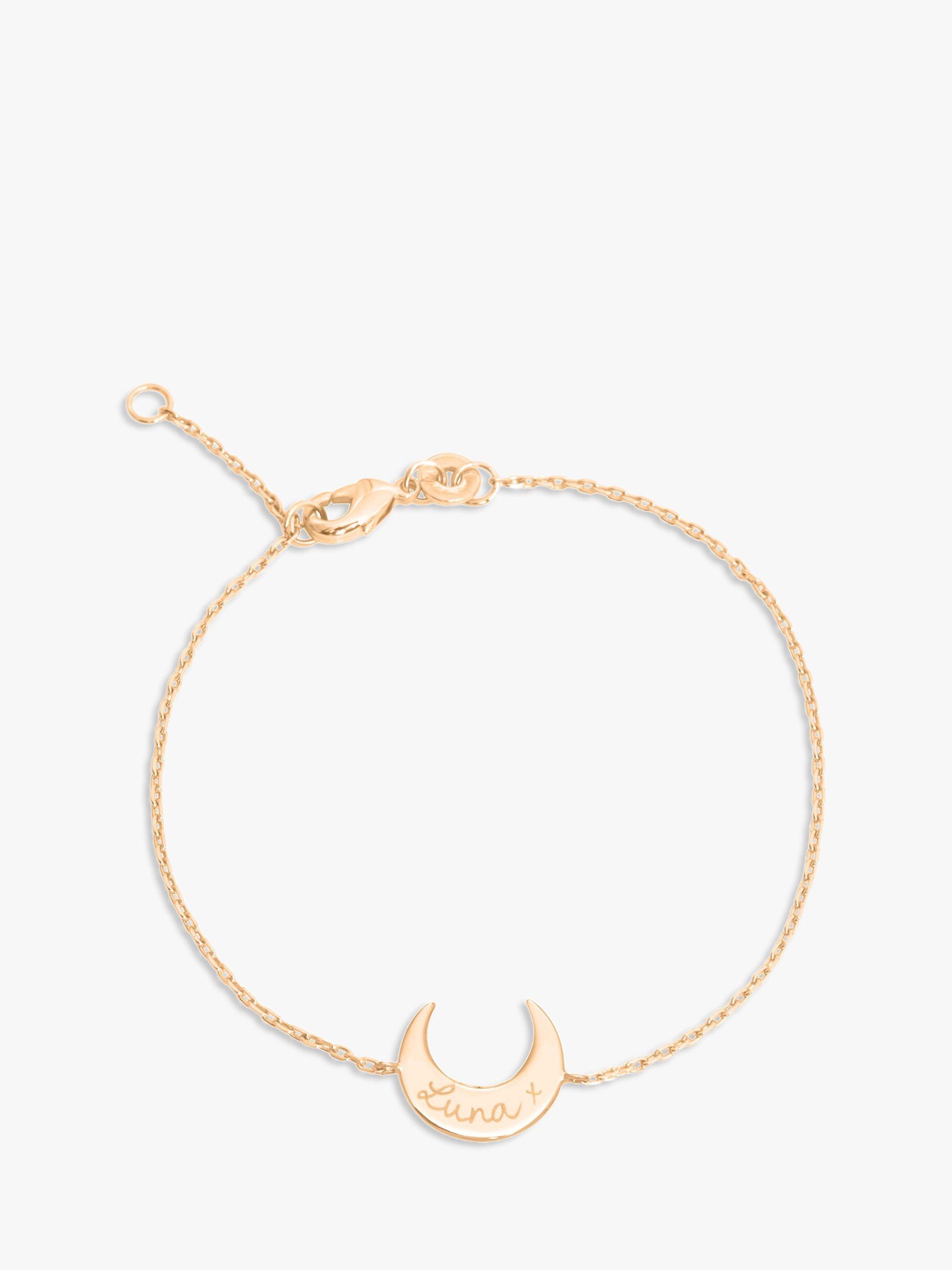 Merci Maman Personalised Crescent Moon Chain Bracelet, Gold