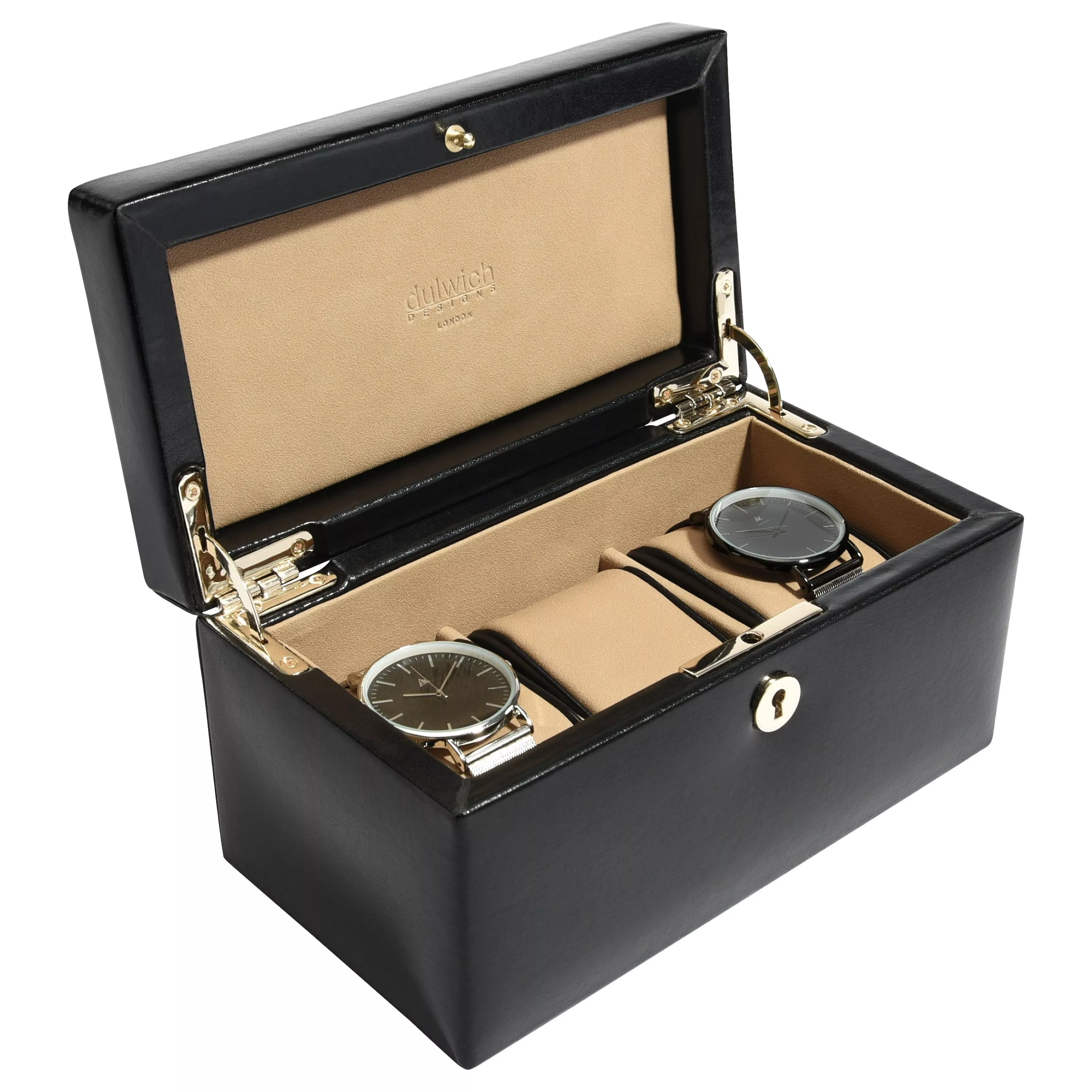 Dulwich Designs Windsor Leather 3 Piece Watch Box Black