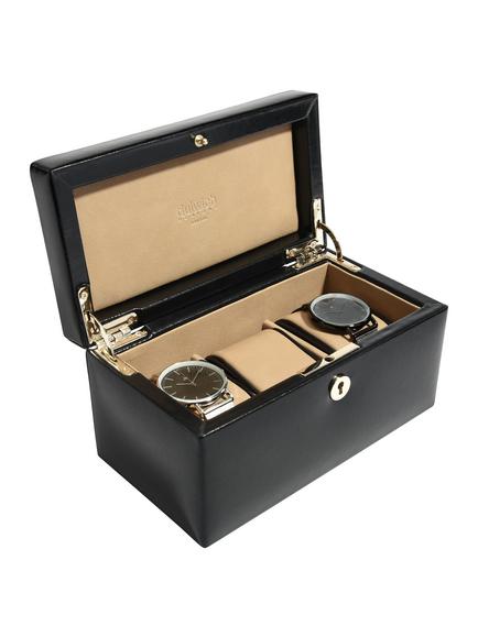 Dulwich Designs Windsor Leather 3 Piece Watch Box, Black, Black