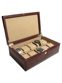 Dulwich Designs Windsor Leather 10 Piece Watch Box, Brown