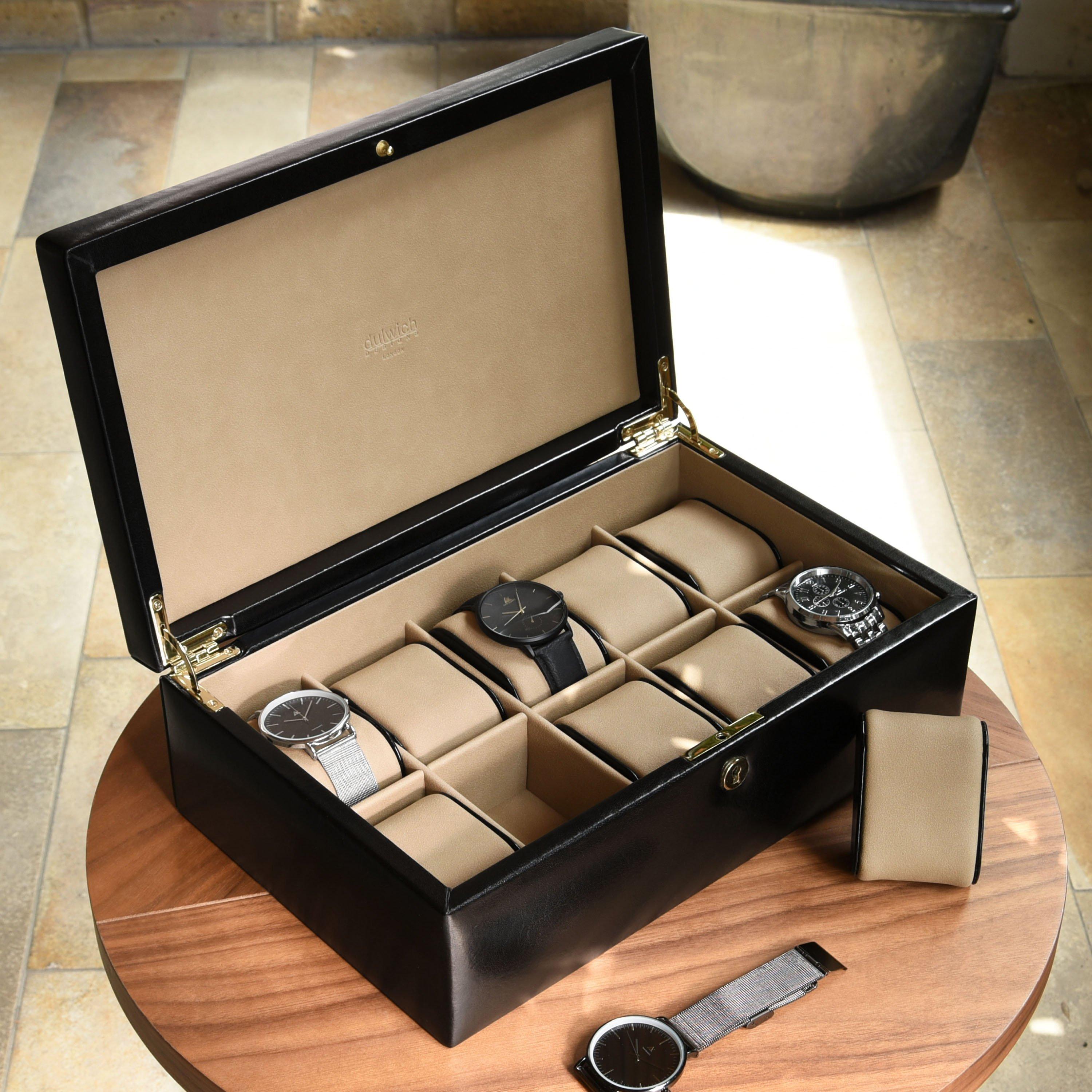 Black leather watch box hotsell