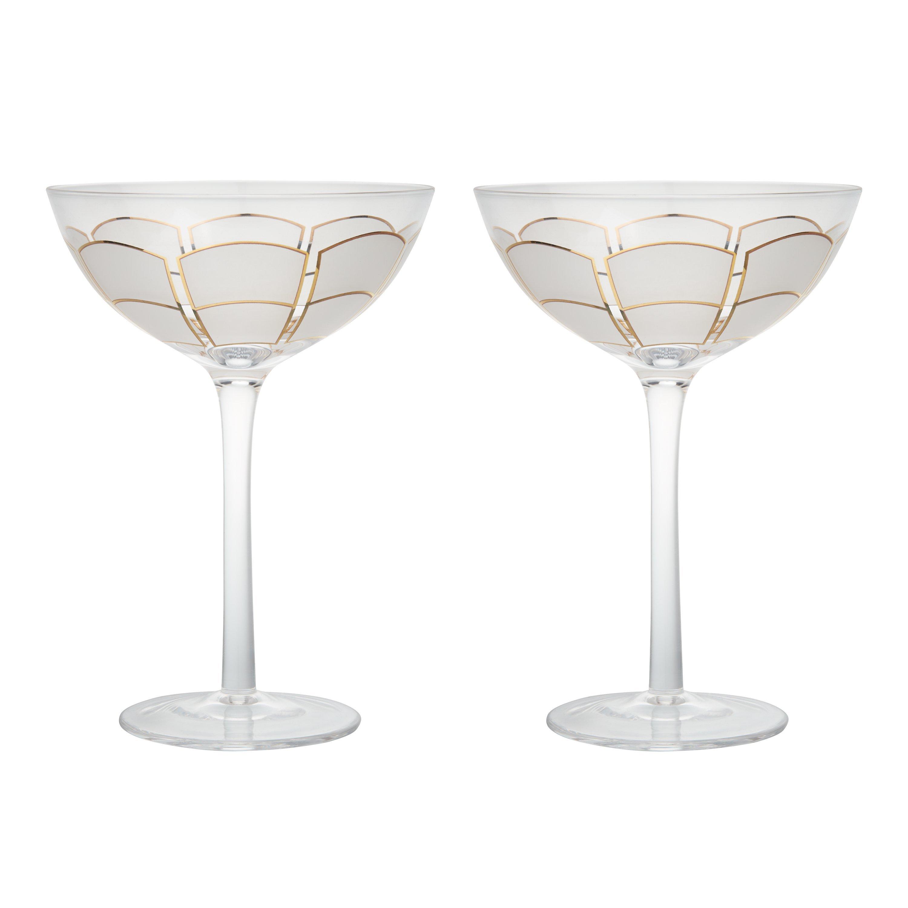 John Lewis & Partners Deco Coupe Glasses, Set of 2, White/Gold, 220ml