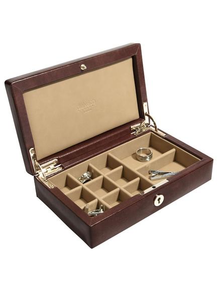 Dulwich Designs Leather Windsor Cufflinks Box, Brown, Brown