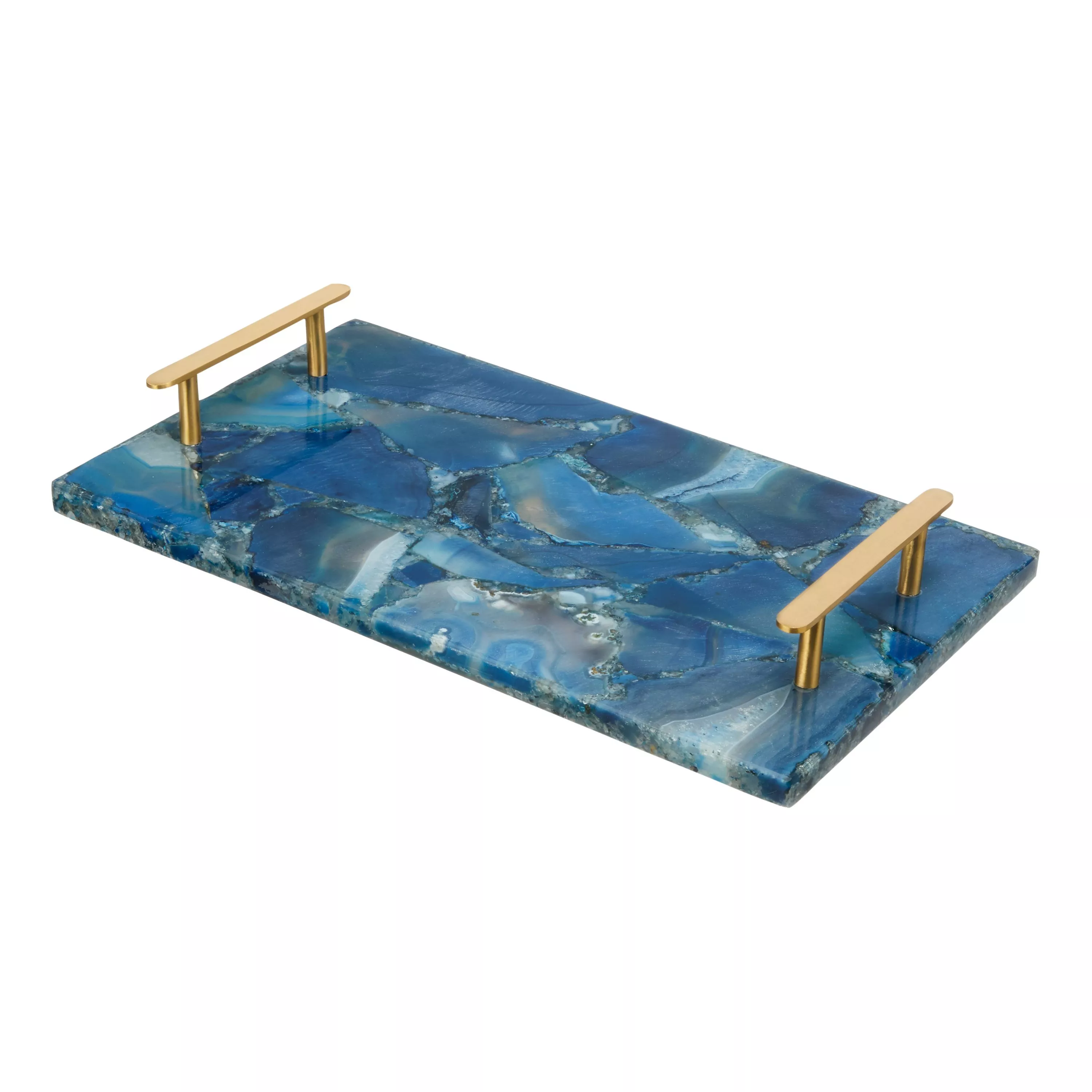 Blue Agate outlet Serving Tray With Brass Loop Handles