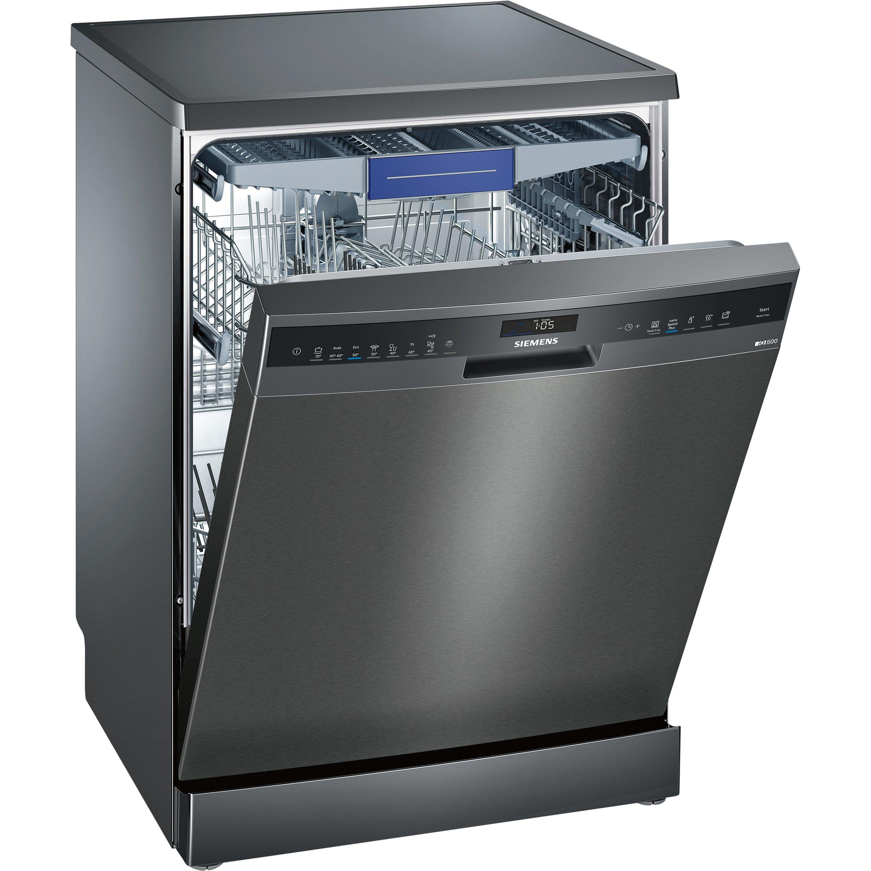 Siemens SN258B00ME Freestanding Dishwasher, Black Steel