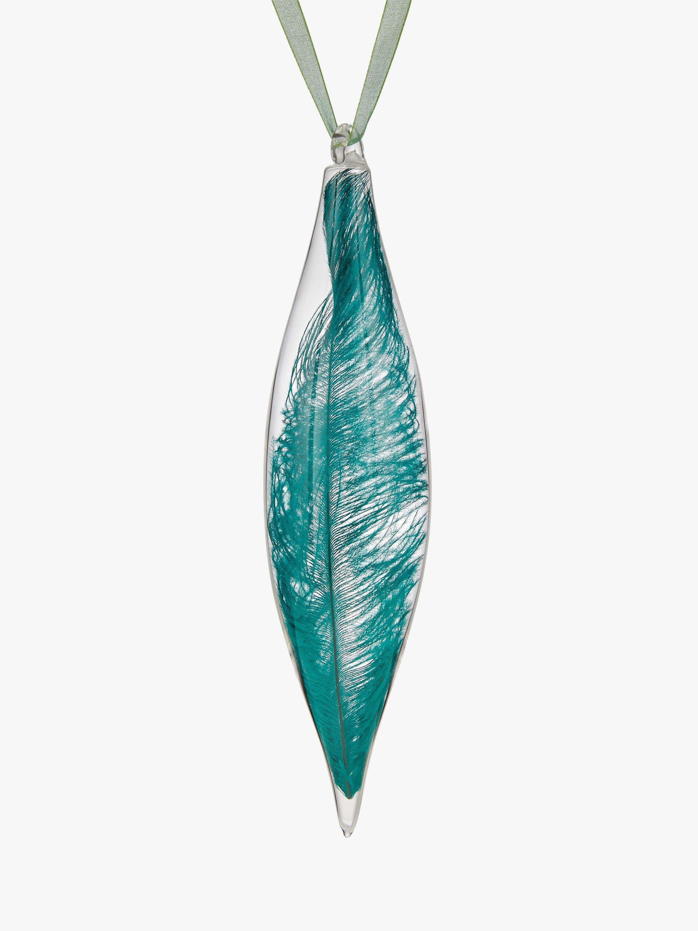 John Lewis & Partners Emerald Feather Glass Finial Bauble, Green