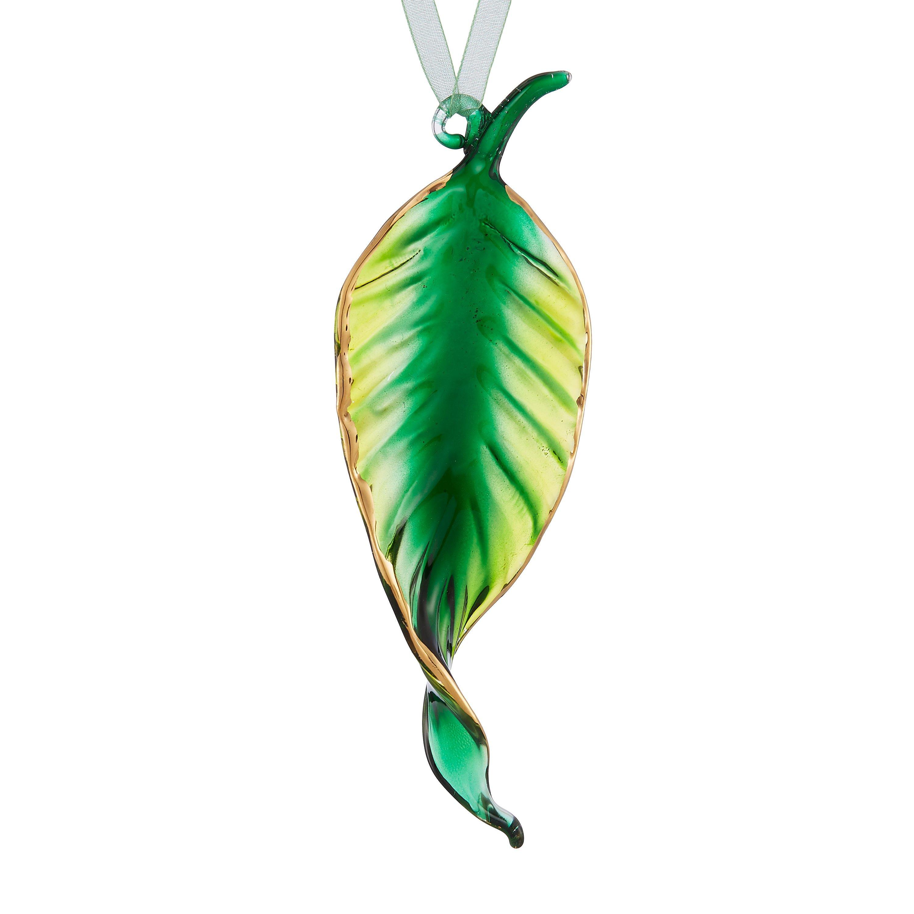 John Lewis & Partners Emerald Glass Leaf Tree Decoration, Green