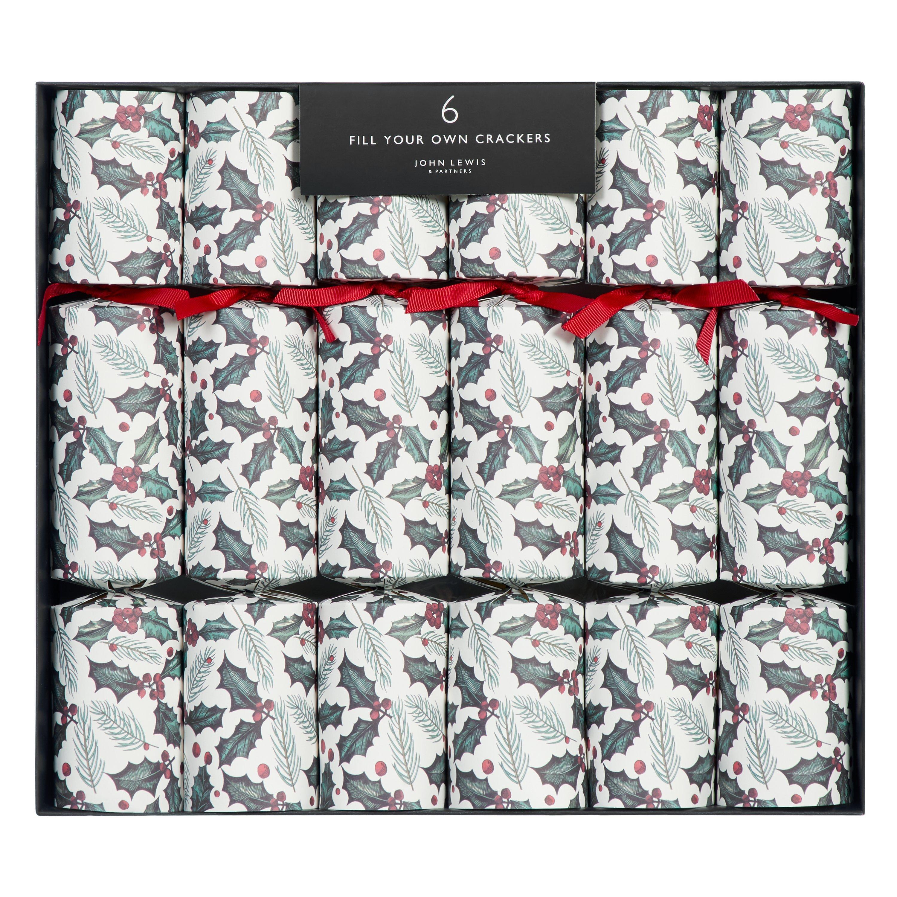 John Lewis & Partners Rainbow Holly & Pine Fill Your Own Christmas Crackers, Pack of 6, Green