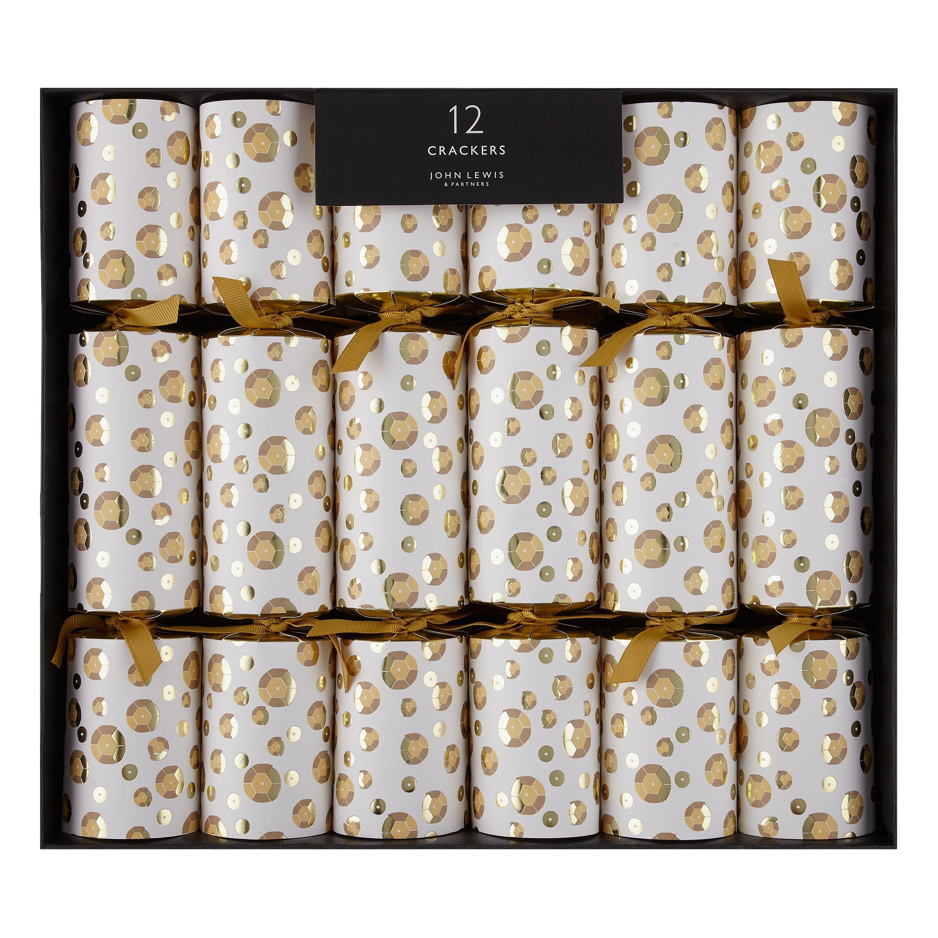 John Lewis & Partners Sequins Luxury Christmas Crackers, Pack of 12, Gold