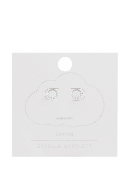 Estella Bartlett Pave Cubic Zirconia Circle Stud Earrings, Silver, Silver