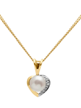 E.W Adams 9ct Gold Diamond and Freshwater Pearl Heart Pendant Necklace, White