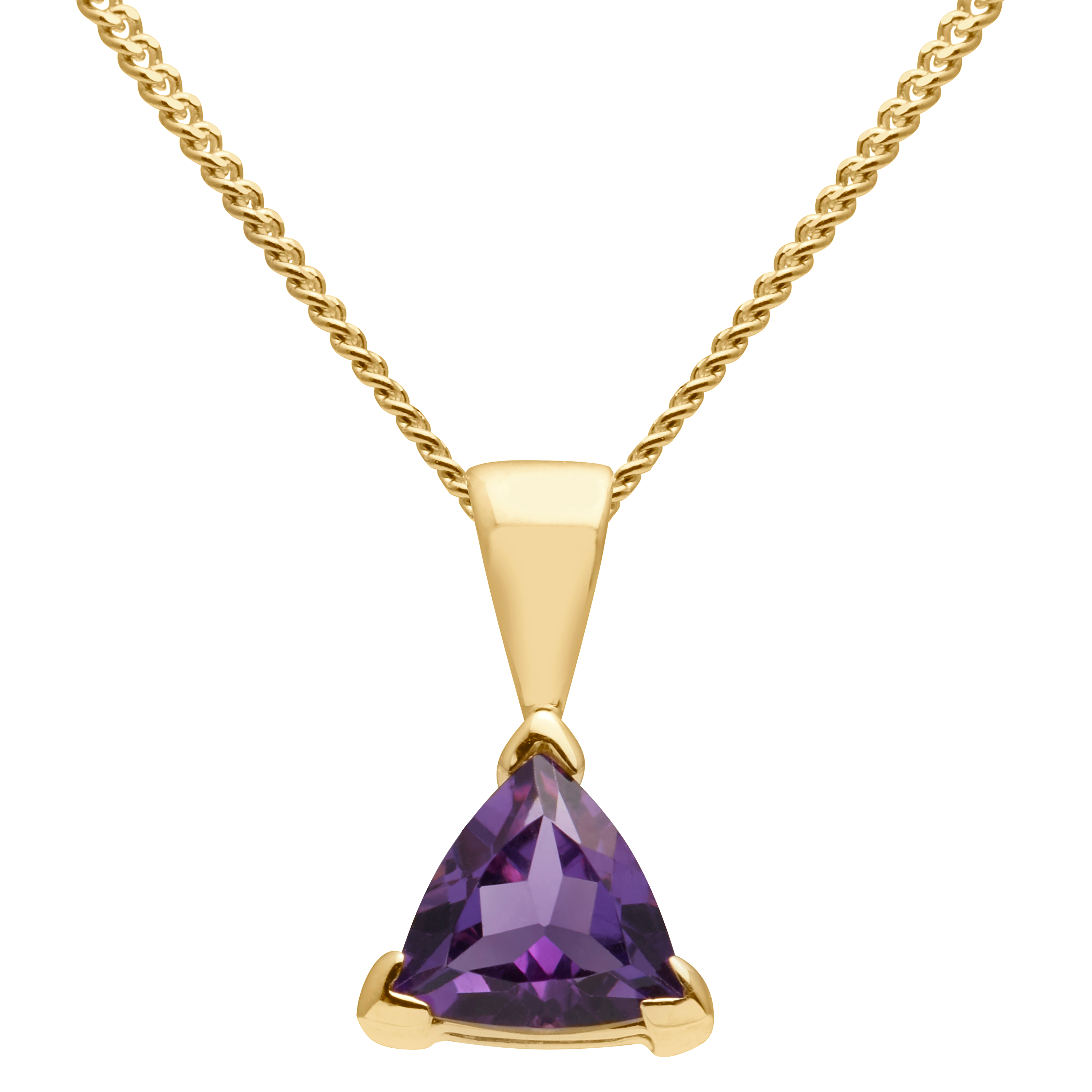 E.W Adams 9ct Yellow Gold Trilliant Cut Amethyst Pendant Necklace
