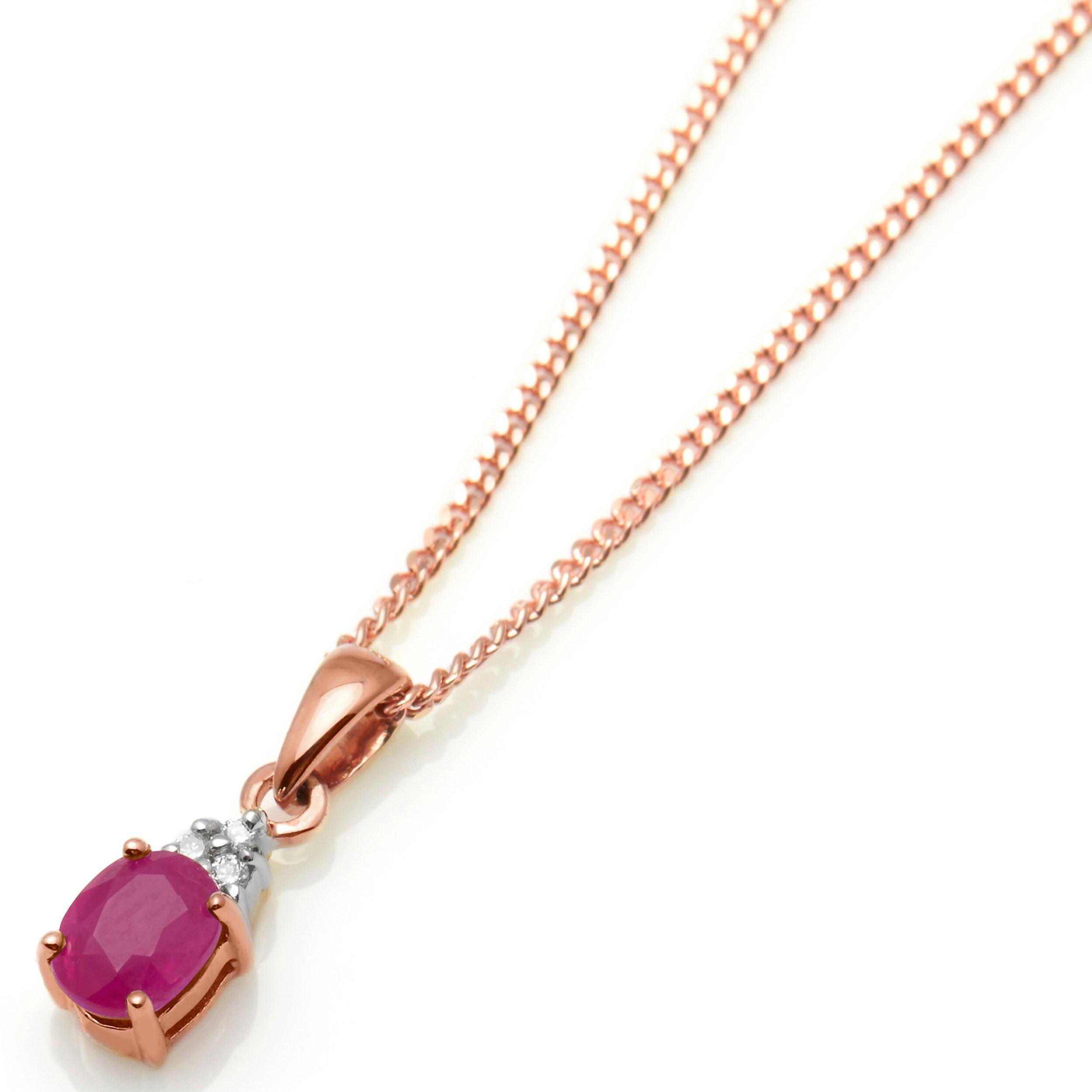 Product image 2 of 2, which shows E.W Adams 9ct Gold Precious Stone and Diamond Oval Pendant Necklace, Rose Gold/Ruby