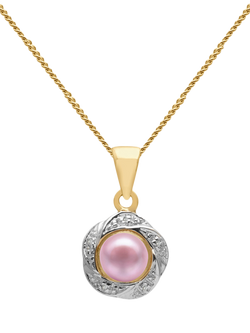 E.W Adams 9ct Gold Diamond and Freshwater Pearl Flower Pendant Necklace, Pink