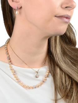 E.W Adams 9ct Gold Diamond and Freshwater Pearl Flower Pendant Necklace - view 2, Pink