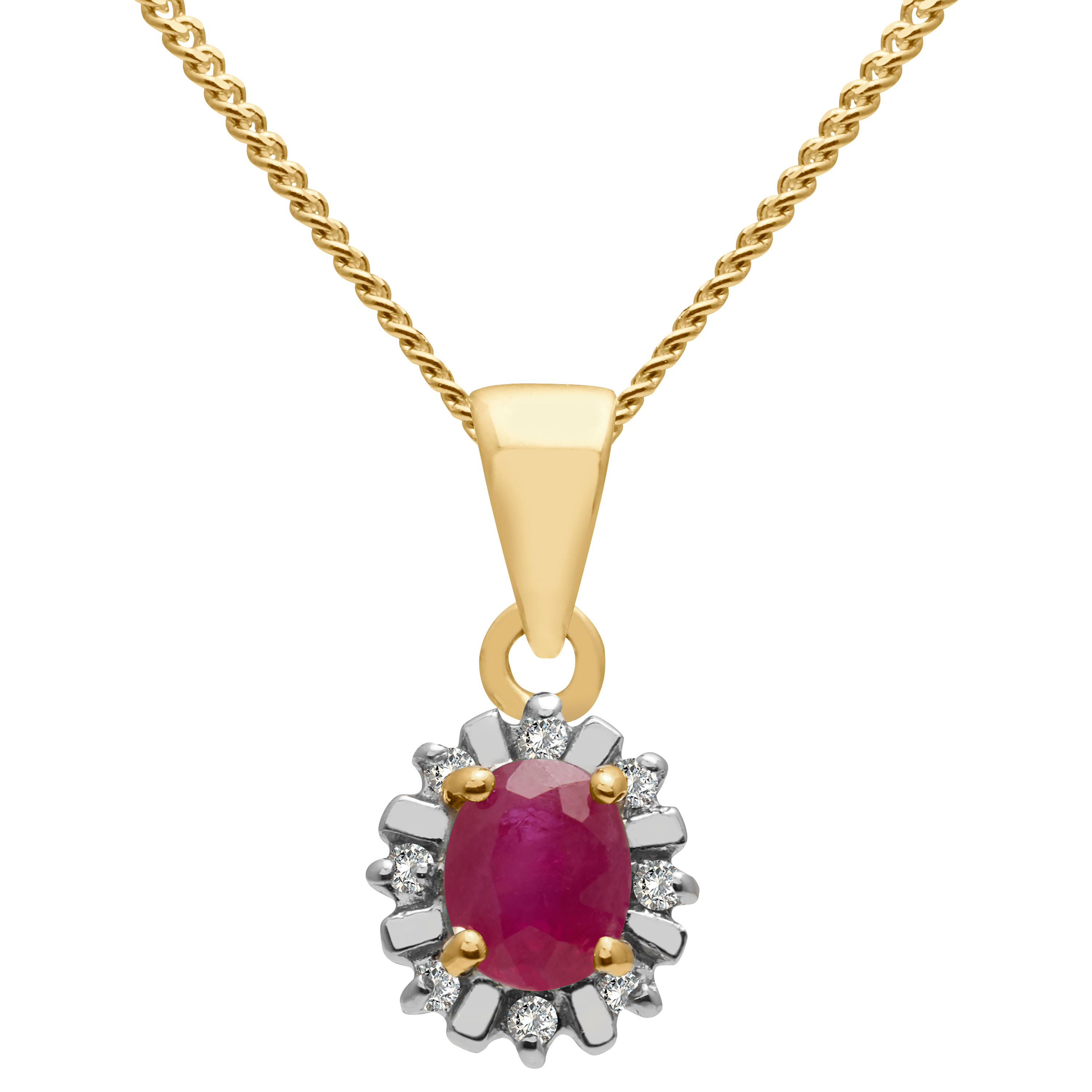 E.W Adams 9ct Gold Precious Stone and Diamond Surround Oval Pendant Necklace