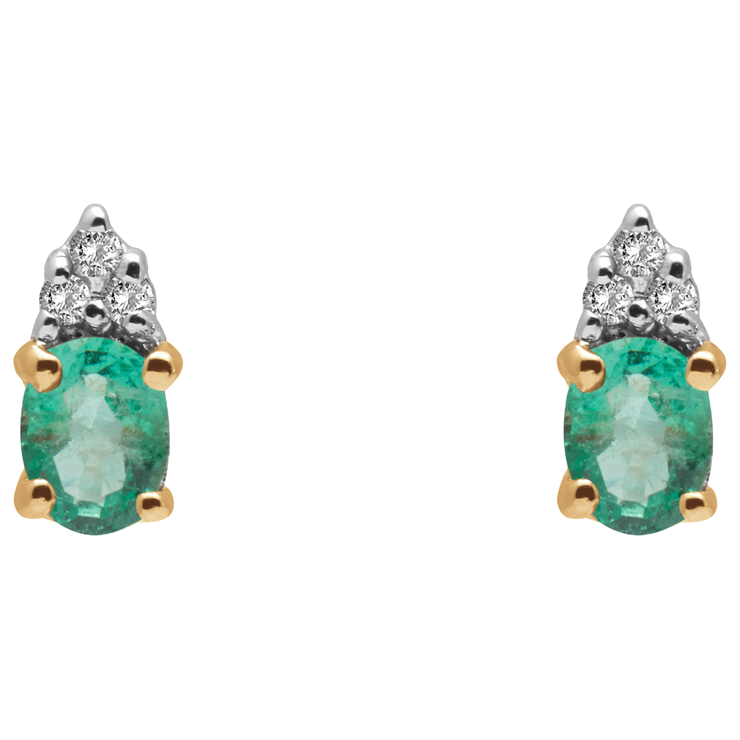 E.W Adams 9ct Gold Oval Diamond and Precious Stone Stud Earrings, Emerald