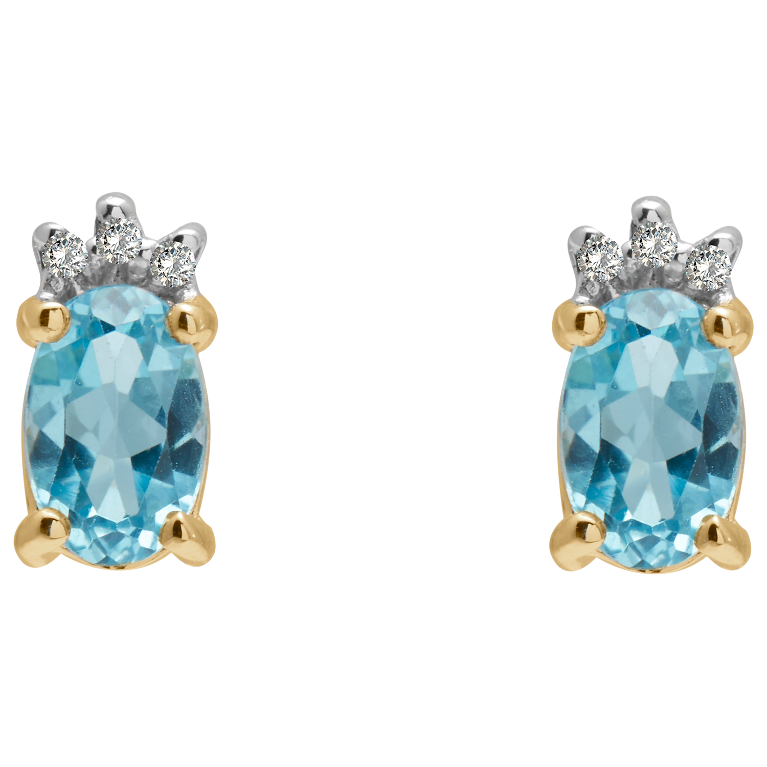 E.W Adams 9ct Gold Diamond and Semi Precious Stone Oval Stud Earrings, Blue Topaz