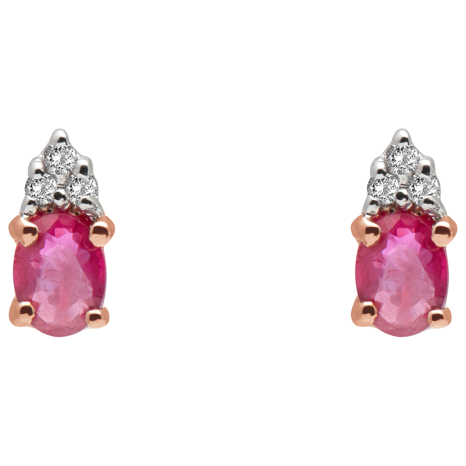 E.W Adams 9ct Gold Oval Diamond and Precious Stone Stud Earrings, Ruby