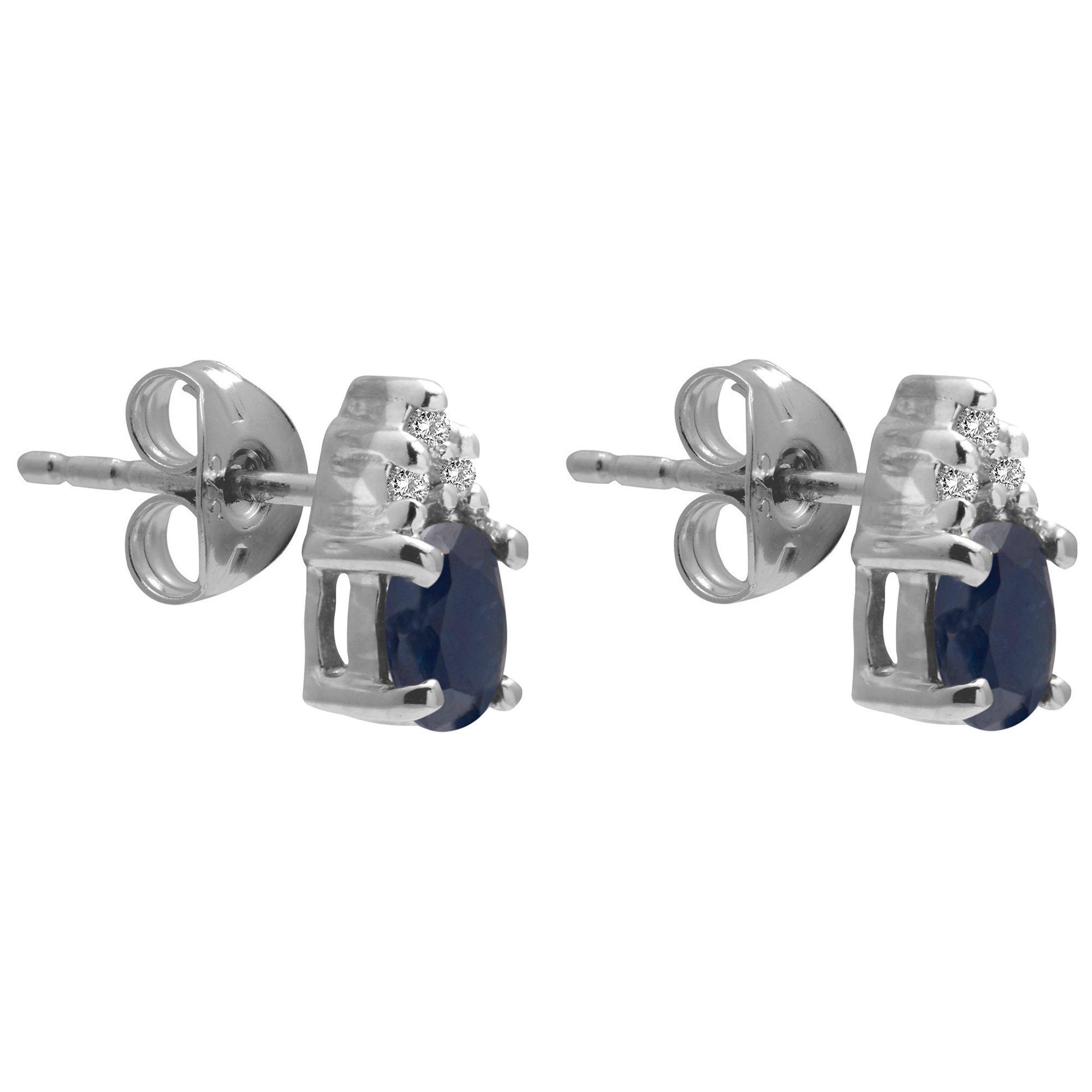 Product image 2 of 2, which shows E.W Adams 9ct Gold Oval Diamond and Precious Stone Stud Earrings, Sapphire