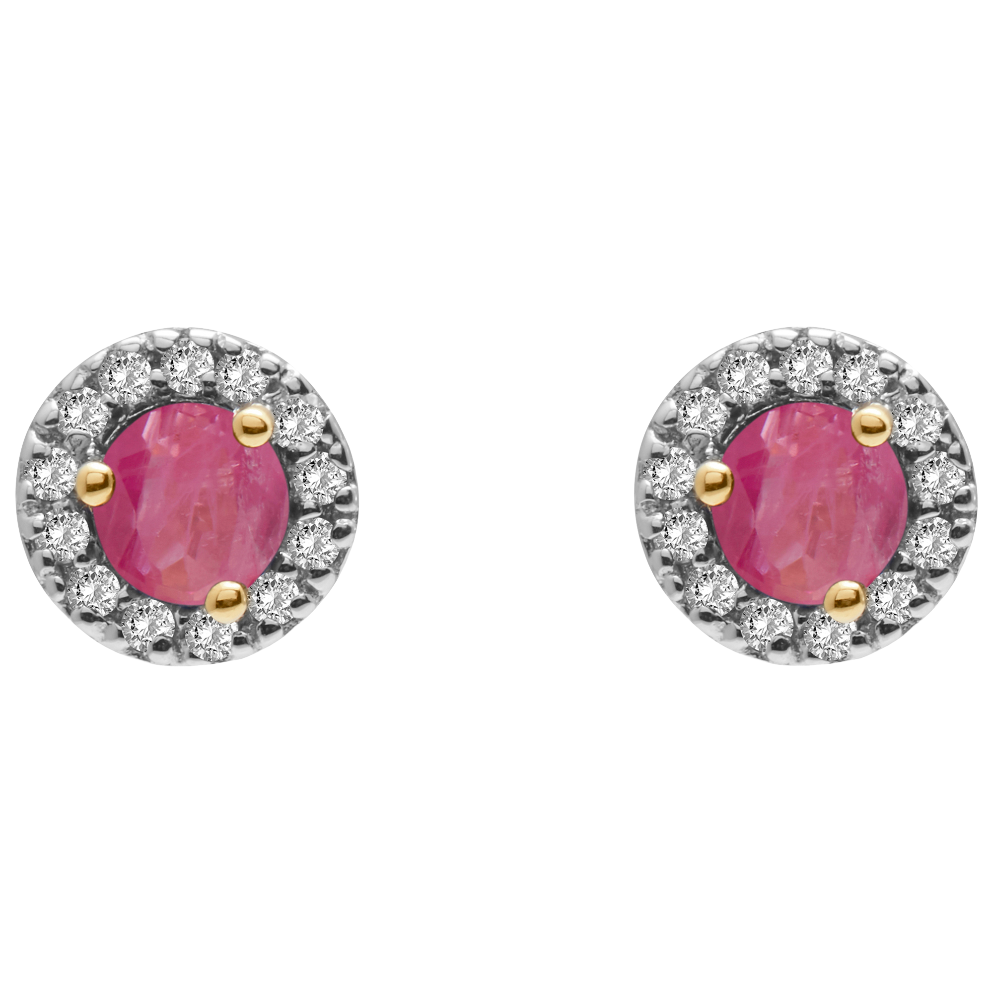 Product image 1 of 2, which shows E.W Adams 9ct Gold Diamond and Precious Stone Round Stud Earrings, Ruby