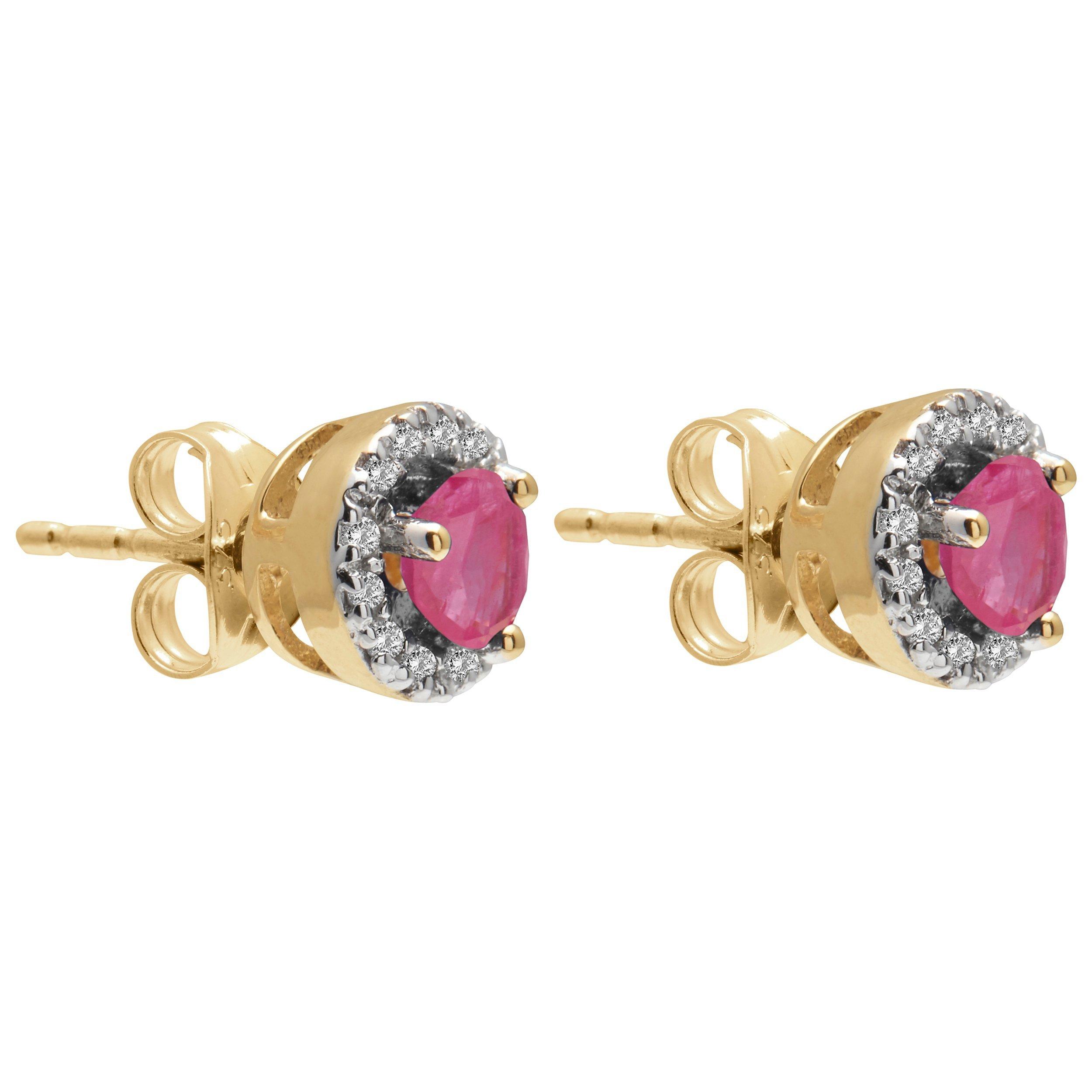 Product image 2 of 2, which shows E.W Adams 9ct Gold Diamond and Precious Stone Round Stud Earrings, Ruby