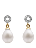 E.W Adams 9ct Gold Freshwater Pearl and Diamond Circle Drop Earrings