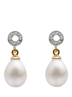E.W Adams 9ct Gold Freshwater Pearl and Diamond Circle Drop Earrings, White