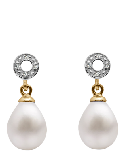E.W Adams 9ct Gold Freshwater Pearl and Diamond Circle Drop Earrings, White