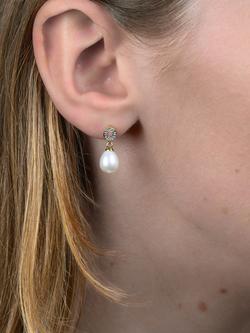 E.W Adams 9ct Gold Freshwater Pearl and Diamond Circle Drop Earrings - view 2, White