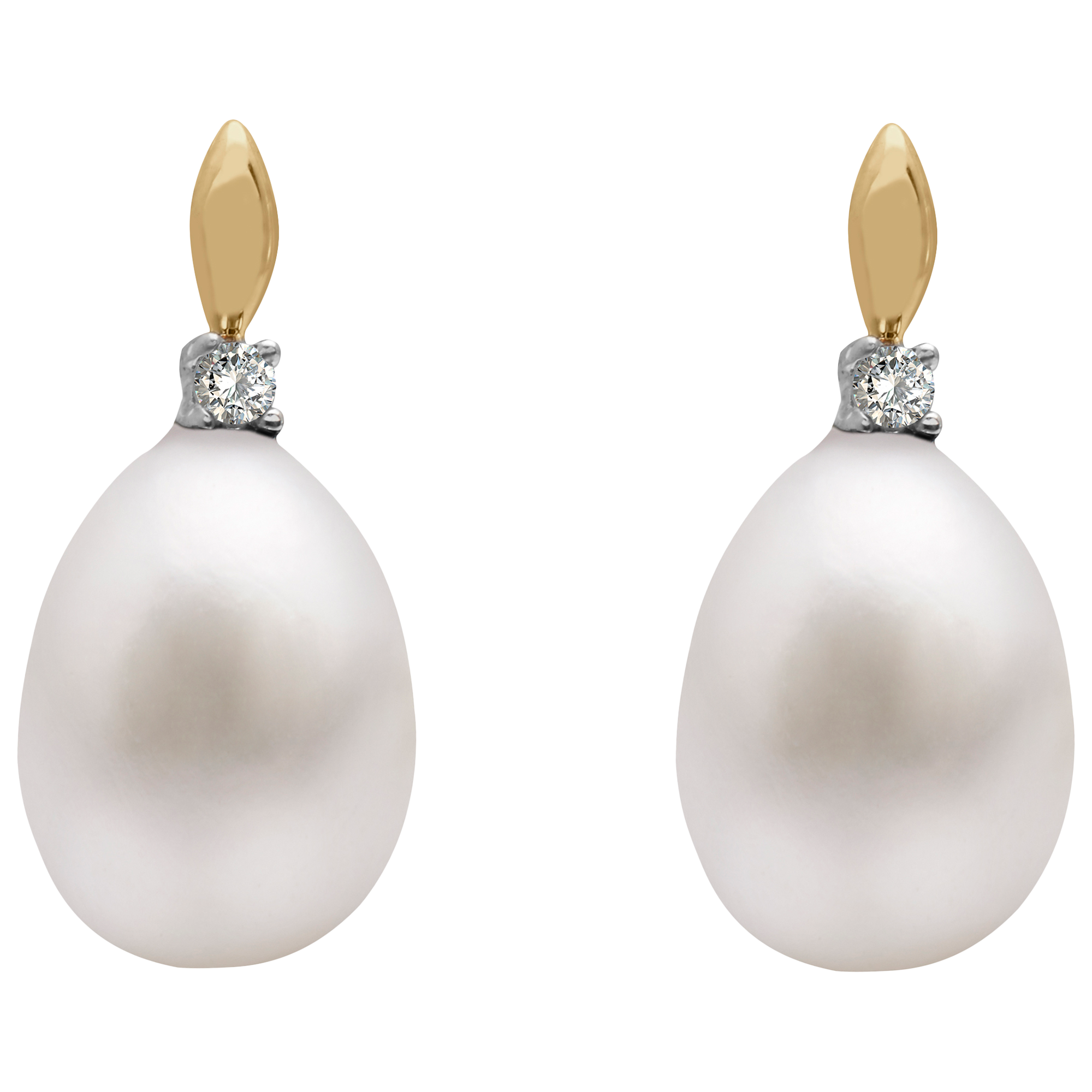 Product image 1 of 2, which shows E.W Adams 9ct Gold Freshwater Pearl Solitaire Diamond Drop Earrings, White