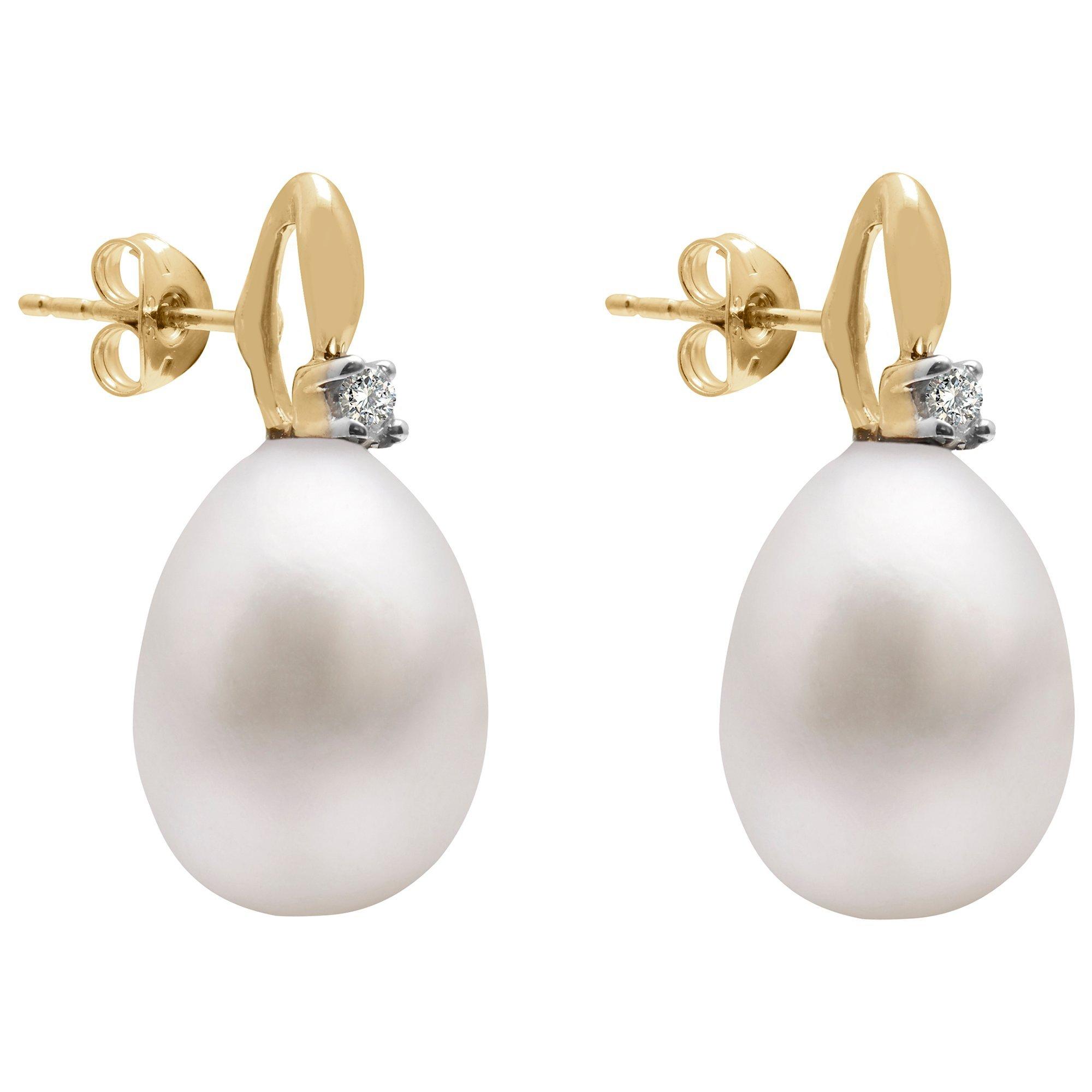 Product image 2 of 2, which shows E.W Adams 9ct Gold Freshwater Pearl Solitaire Diamond Drop Earrings, White