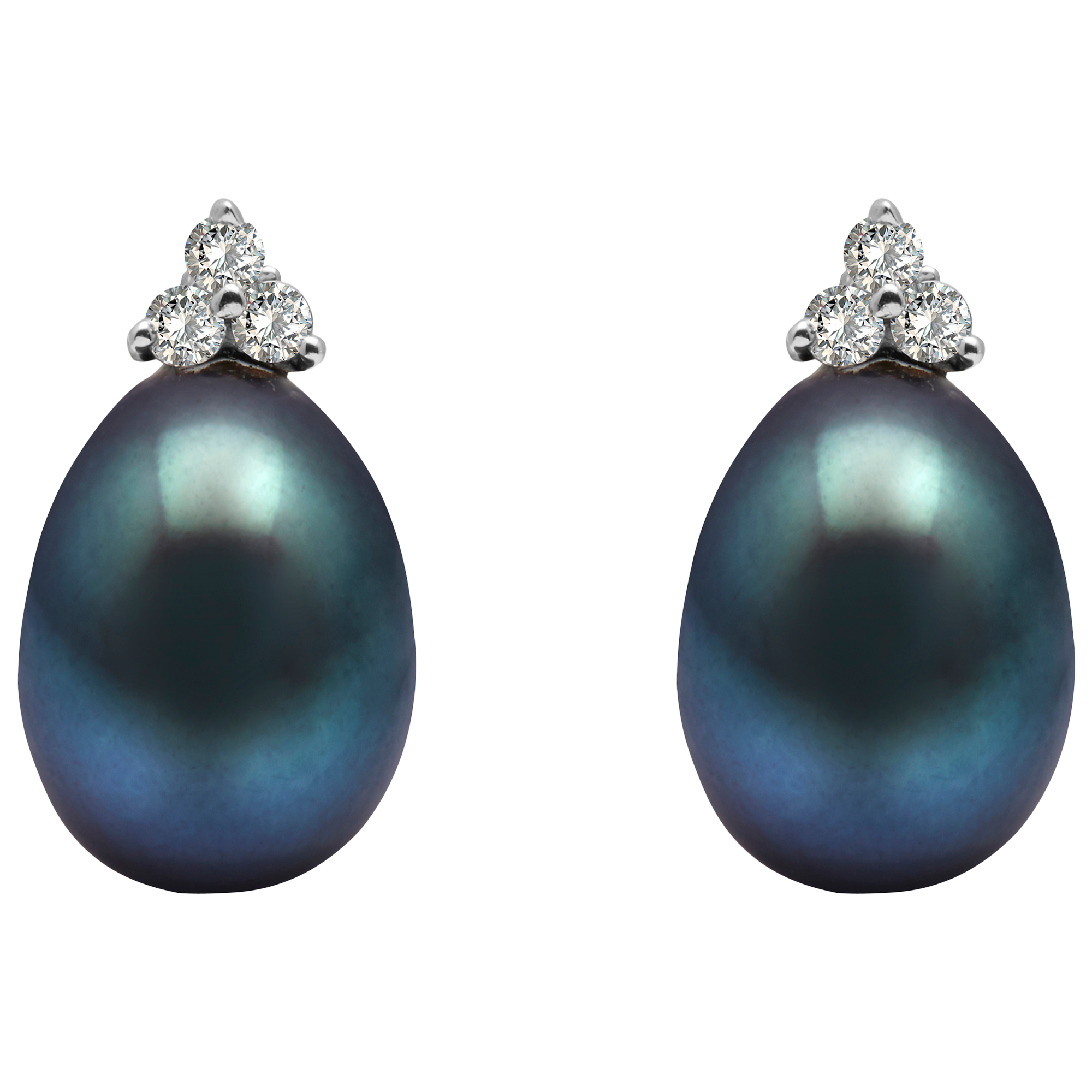 E.W Adams 9ct Gold Freshwater Pearl Diamond Trefoil Stud Earrings