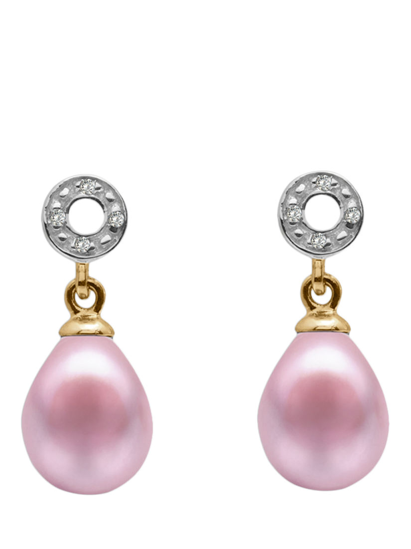 Product image 3 of 4, which shows E.W Adams 9ct Gold Freshwater Pearl and Diamond Circle Drop Earrings, Pink