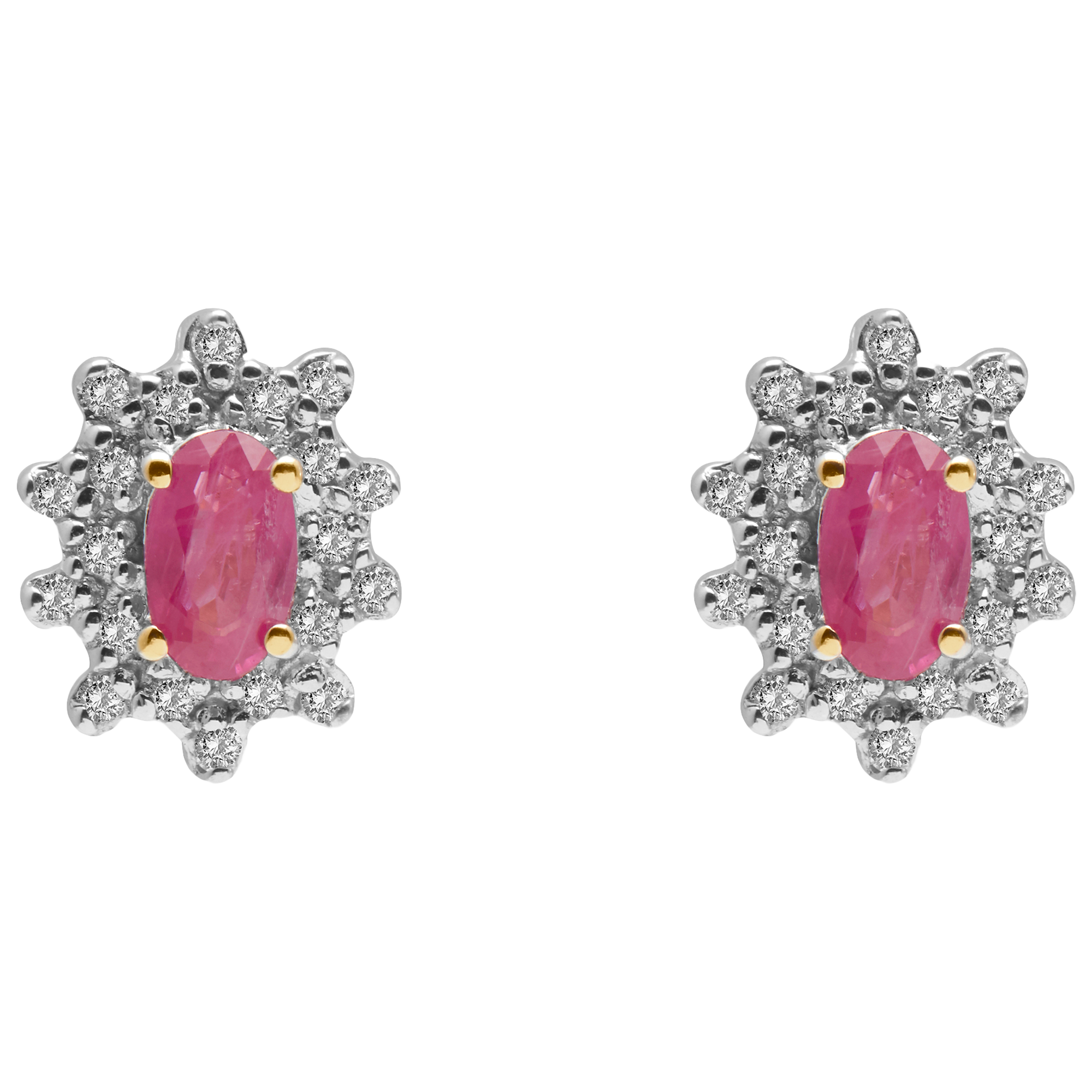 Product image 1 of 2, which shows E.W Adams 9ct Gold Oval Precious Stone and Cluster Diamond Stud Earrings, Ruby