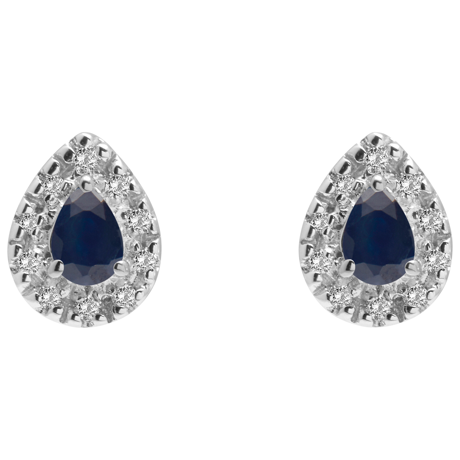 Product image 1 of 2, which shows E.W Adams 9ct Gold Diamond and Precious Stone Teardrop Stud Earrings, White Gold/Sapphire
