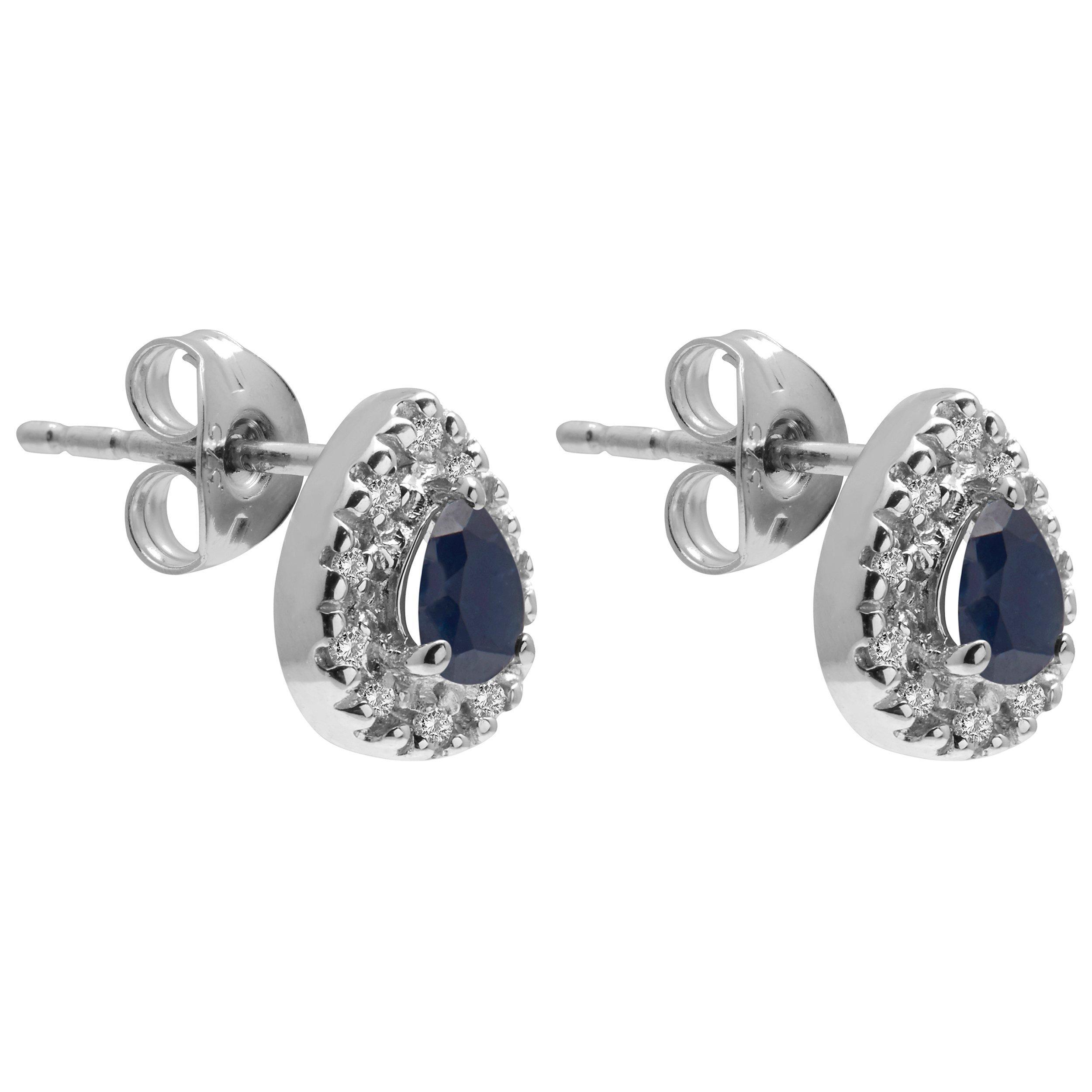 Product image 2 of 2, which shows E.W Adams 9ct Gold Diamond and Precious Stone Teardrop Stud Earrings, White Gold/Sapphire