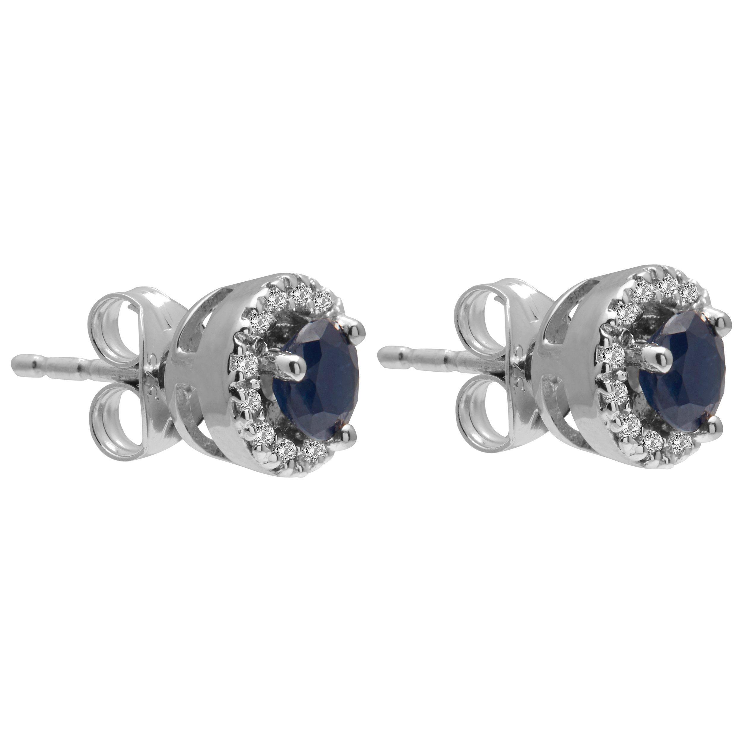 Product image 2 of 2, which shows E.W Adams 9ct Gold Diamond and Precious Stone Round Stud Earrings, Sapphire