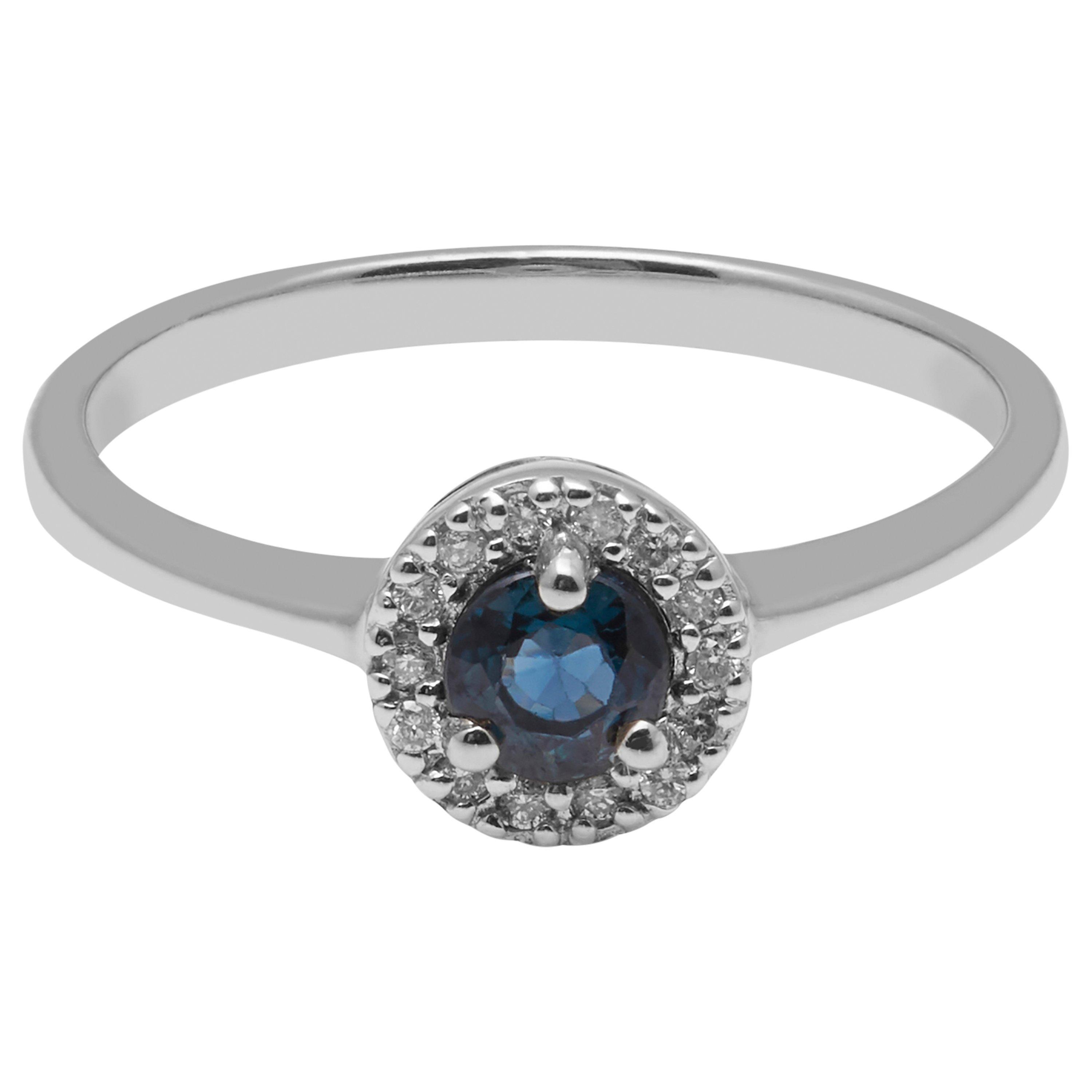 E.W Adams 9ct White Gold Round Sapphire and Diamond Engagement Ring